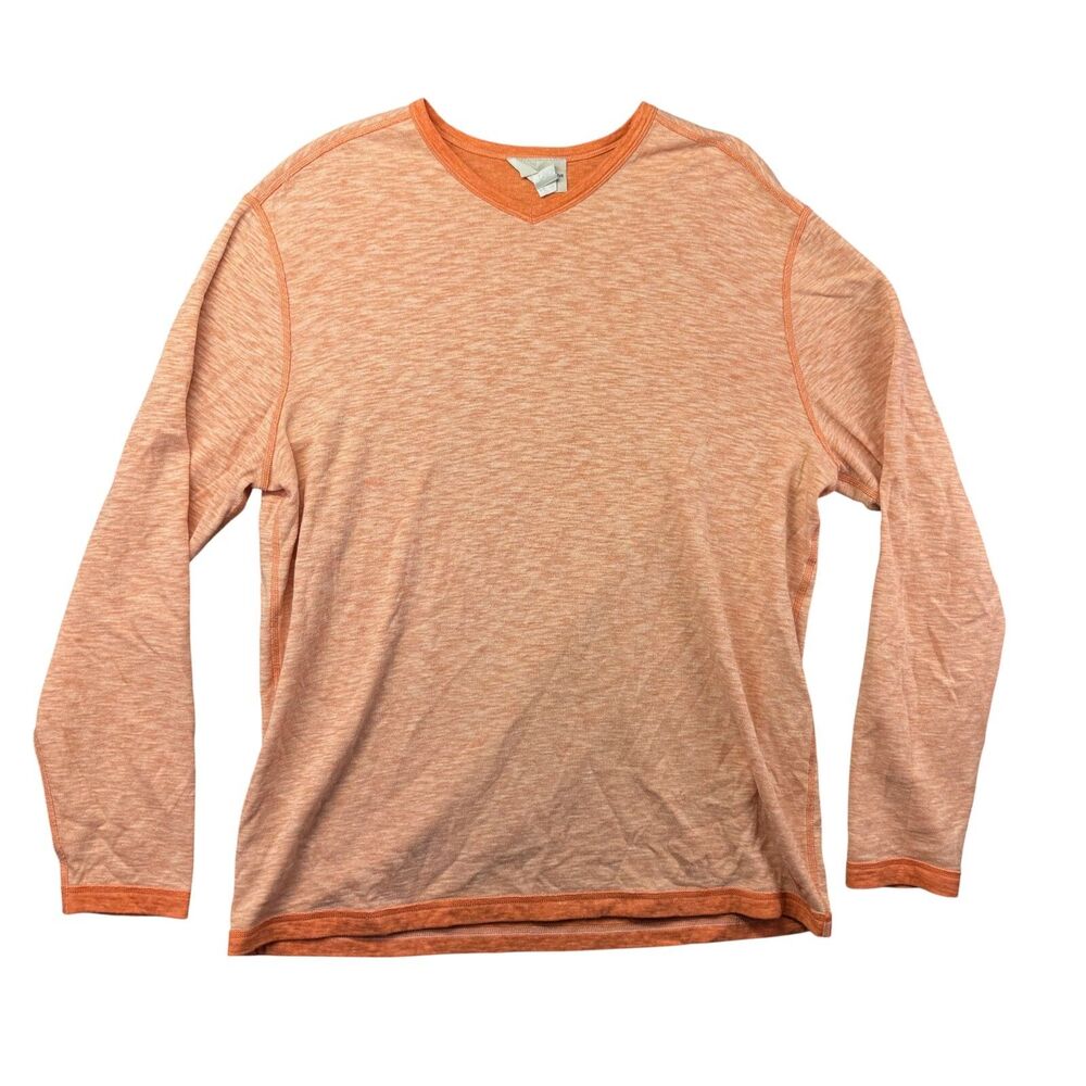 Tommy Bahama Shirt Men's Extra Large Orange Long Sleeve Reversible Crew Neck Top